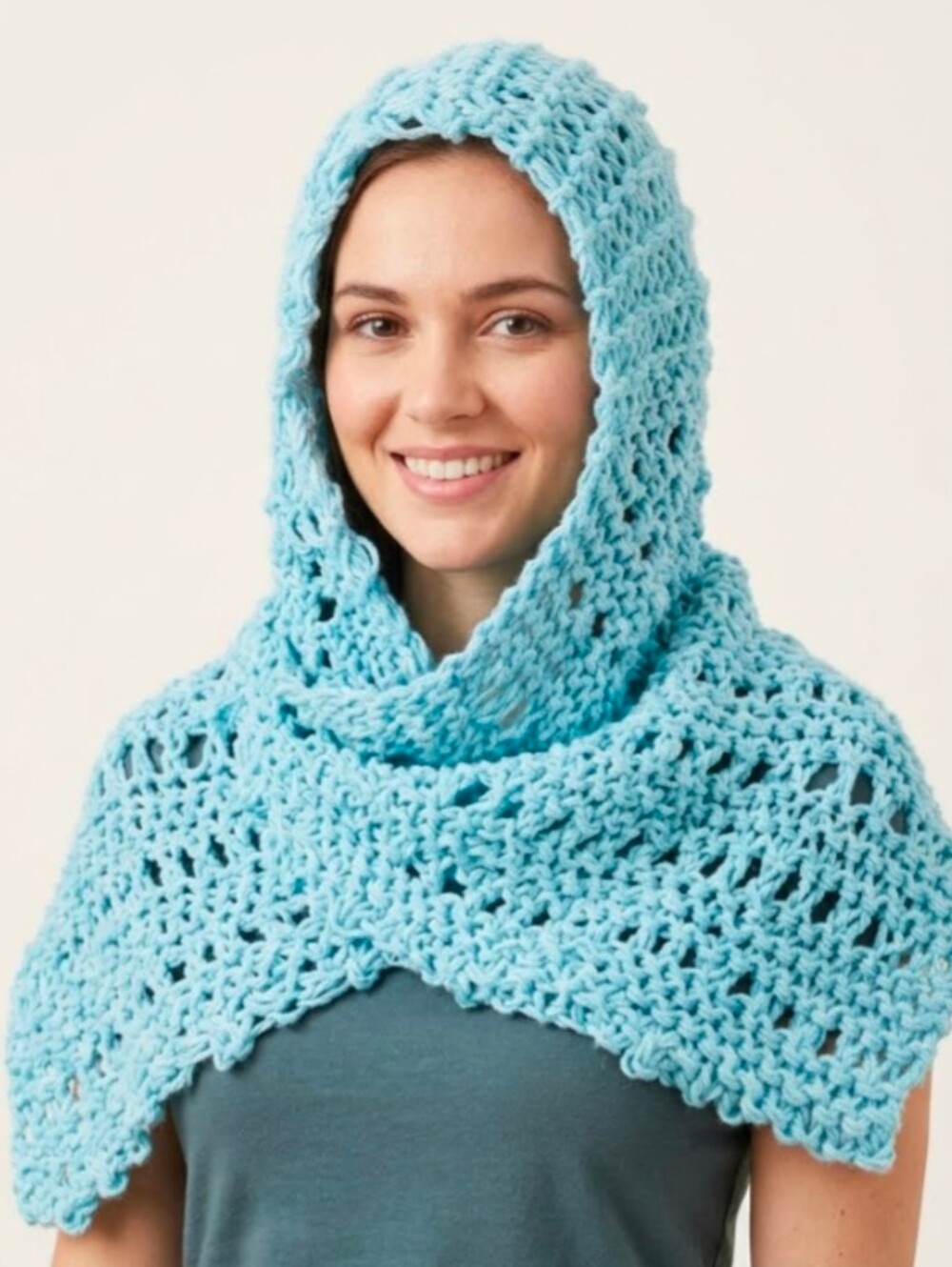Handmade Knit Scarf Hoodie Scoodie Shawl 100% Acrylic Mint Green OSFM